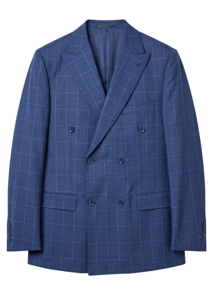 Label M  Blue Check Wool Classic Fit Peak Lapel Double Breasted Suit
