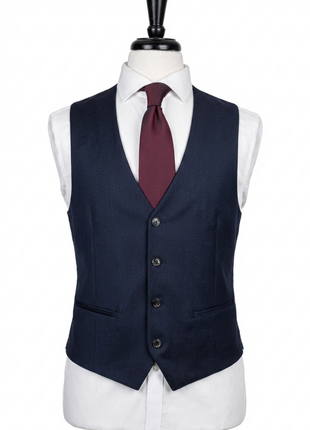 Corneliani Mens Navy Micro-Pattern Fully-Canvassed Notch Lapel Slim Fit 3-Piece Wool Suit - 38S - The Suit Depot