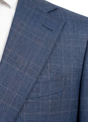Mazara Mens Blue Plaid With Brown Windowpane Classic Fit Notch Lapel Wool 2-Button Suit