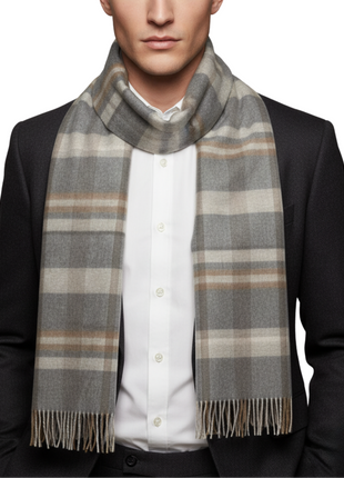 Tovaglia Mens Plaid Cashmere Fringe Scarf