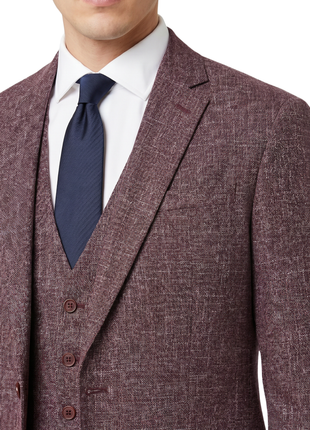 Amonce By Romaster Burgundy Wool Blend  Slim Fit notch Lapel 3 Piece Suit - The Suit Depot