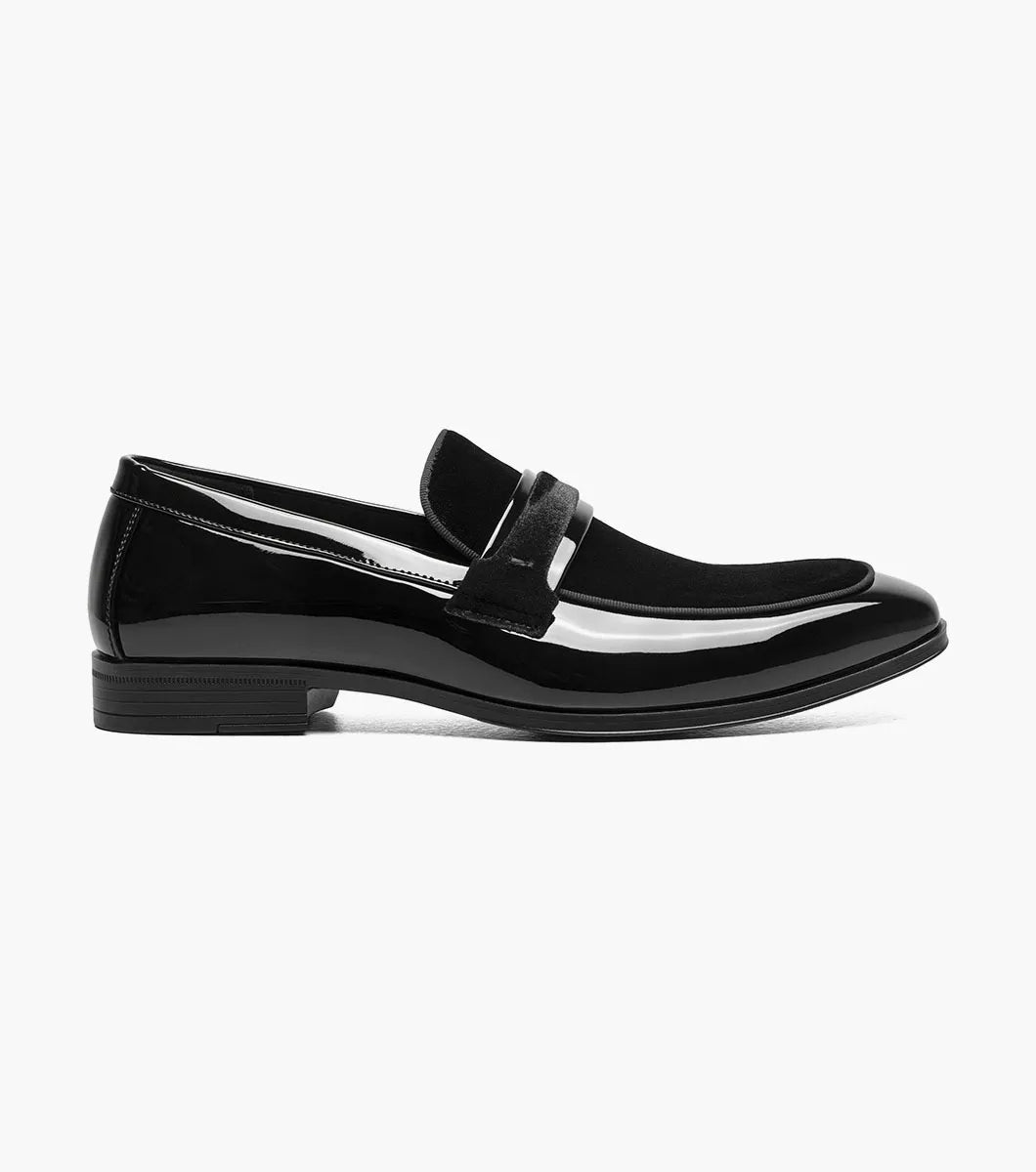 Stacy Adams Spratley Mens Black Slip-on Moc Toe Patent & Velour Dress Shoes