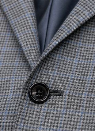 Lauren Ralph Lauren Grey & Blue Windowpane Micro Houndstooth Classic Fit Notch Lapel 2-Button Wool Silk Sport Coat 42R