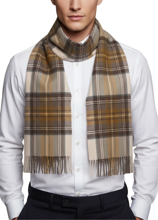 Tovaglia Mens Plaid Cashmere Fringe Scarf