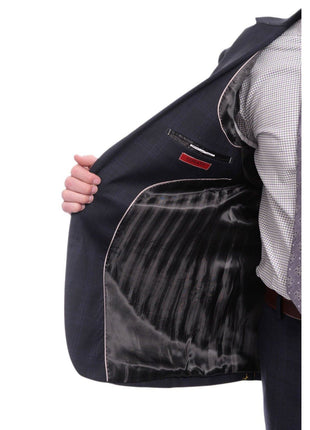 Giorgio Cosani Classic Fit Subtle Blue Windowpane Two Button Stretch Wool Suit