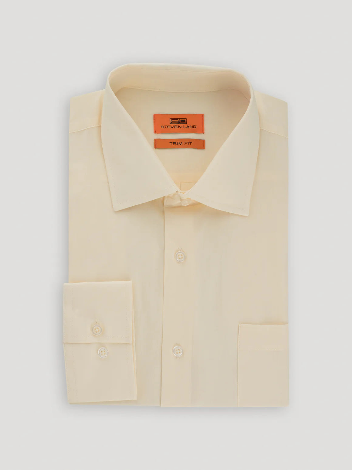 Steven Land Mens Solid Cream 100% Cotton Spread Collar Dress Shirt