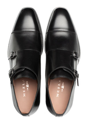 Mezlan Mens Black Cap Toe Double Monk Strap Leather Dress Shoes