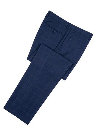 Label M  Blue Check Wool Classic Fit Peak Lapel Double Breasted Suit