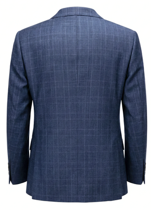 Mazara Mens Blue Plaid With Brown Windowpane Classic Fit Notch Lapel Wool 2-Button Suit