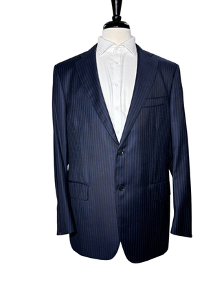 Isaia Mens Navy Pinstripe Fully-Canvassed Notch Lapel Slim Fit 2-Button Wool Suit - 44L