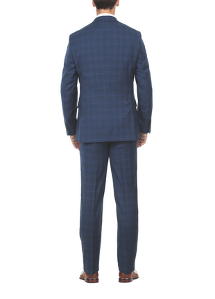 English Laundry Blue Plaid Slim Fit Notch Lapel Stretch 2 Button Suit