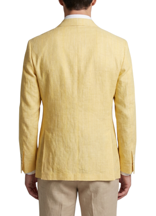 Canuti Yellow Modern Fit Peak Lapel Linen-Cotton Double Breasted Sport Coat
