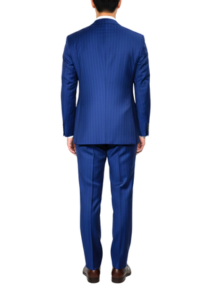 Centrion Mens Royal Blue Pinstripe Classic Fit 2 Button Wool Suit