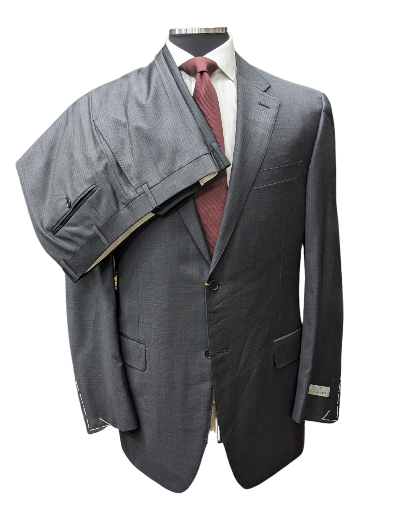 Canali 1934 Traje de 2 piezas con 2 botones y 100 % lana para hombre, color gris carbón, 44 L, caída 7