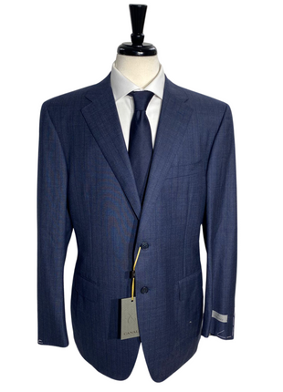 Canali Blue Pinstriped Notch Lapel 100% Wool Classic Fit 2 Button Suit 44L