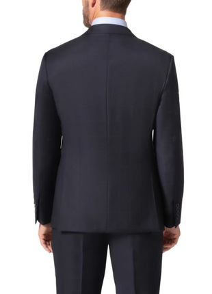 Beragamo Elegant Mens Navy Subtle Windowpane Modern Fit Notch Lapel Wool 2 Button Suit