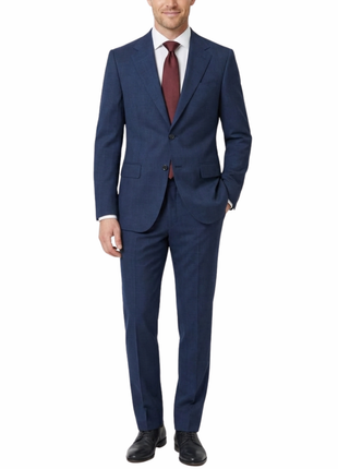 Centrion Mens Blue Textured Classic Fit Notch Lapels 2 Button Wool Suit