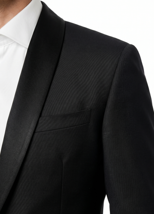 Corneliani Mens Solid Black Fully-Canvassed Shawl Lapel Slim Fit 3-Piece Wool Tuxedo - 38R