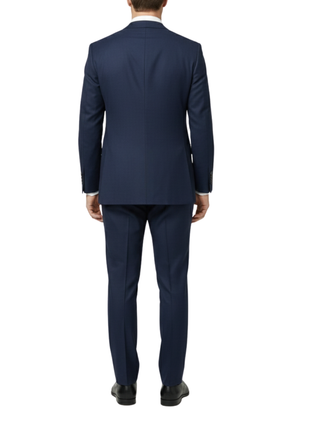 Centrion Mens Textured Navy Classic Fit Notch Lapels 2 Button Wool Suit - The Suit Depot