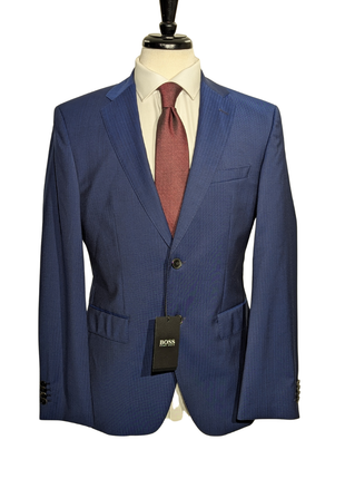 Hugo Boss Blue Pinstripe Notch Lapel Two-Button Stretch Wool Suit 38S
