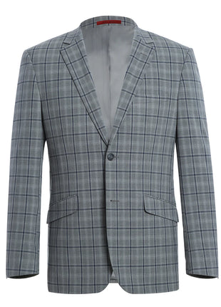 Raphael Mens Gray & Blue Windowpane Slim Fit Notch Lapel 2 Button Stretch Suit