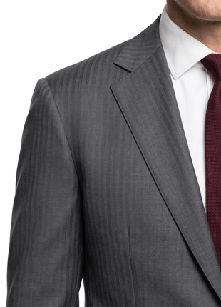 Ermenegildo Zegna Men's Charcoal Herringbone Notch Lapel Classic Fit 2-Button Wool Suit - 48R