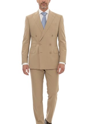 Ralph Lauren Purple Label Mens 38L Tan 100% Silk Double Breasted 2 Piece Suit