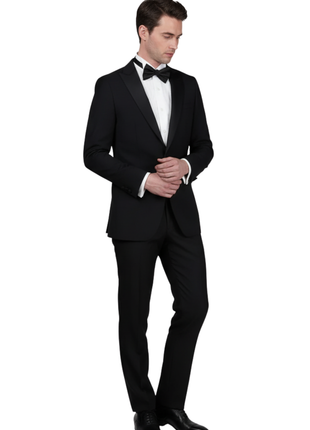 Raphael Solid Black Classic Fit With Black Satin Peak Lapels Tuxedo Suit