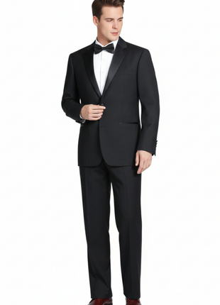 Raphael Solid Black Classic Fit 100% Wool Two Button Notch Lapel Tuxedo Suit