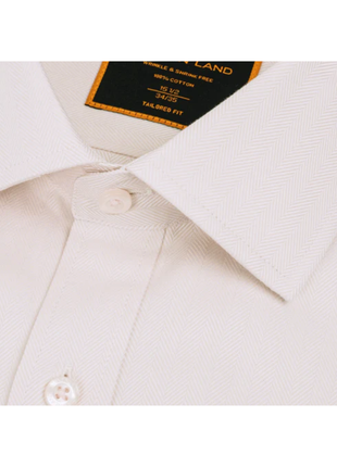 Steven Land Cream Herringbone Classic Fit Spread Collar Wrinkle Shrink Free Cotton Dress Shirt