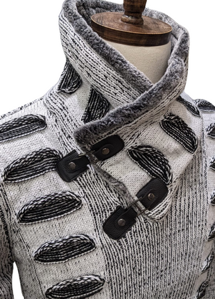 Young Republic Mens Marled Black White Cotton Blend Shawl Neck Sweater