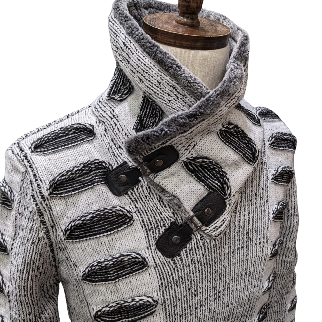 Young Republic Mens Marled Black White Cotton Blend Shawl Neck Sweater
