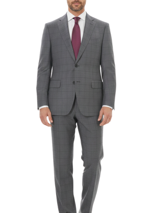 Isaia Mens 44R Drop 8 Gray Check 100% Wool Slim Fit 2 Piece Suit