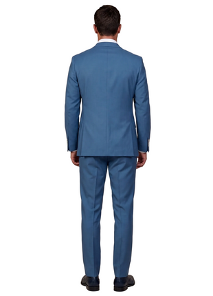 Mazara Mens Steel Blue Slim Fit Notch Lapels Patch Pockets Wool Stretch 2-Button Suit