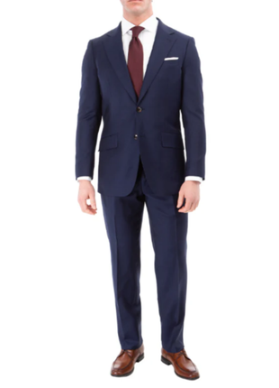 Mazara Solid Navy Slim Fit Notch Lapel Half-Canvassed 2-Button Reda Wool Suit