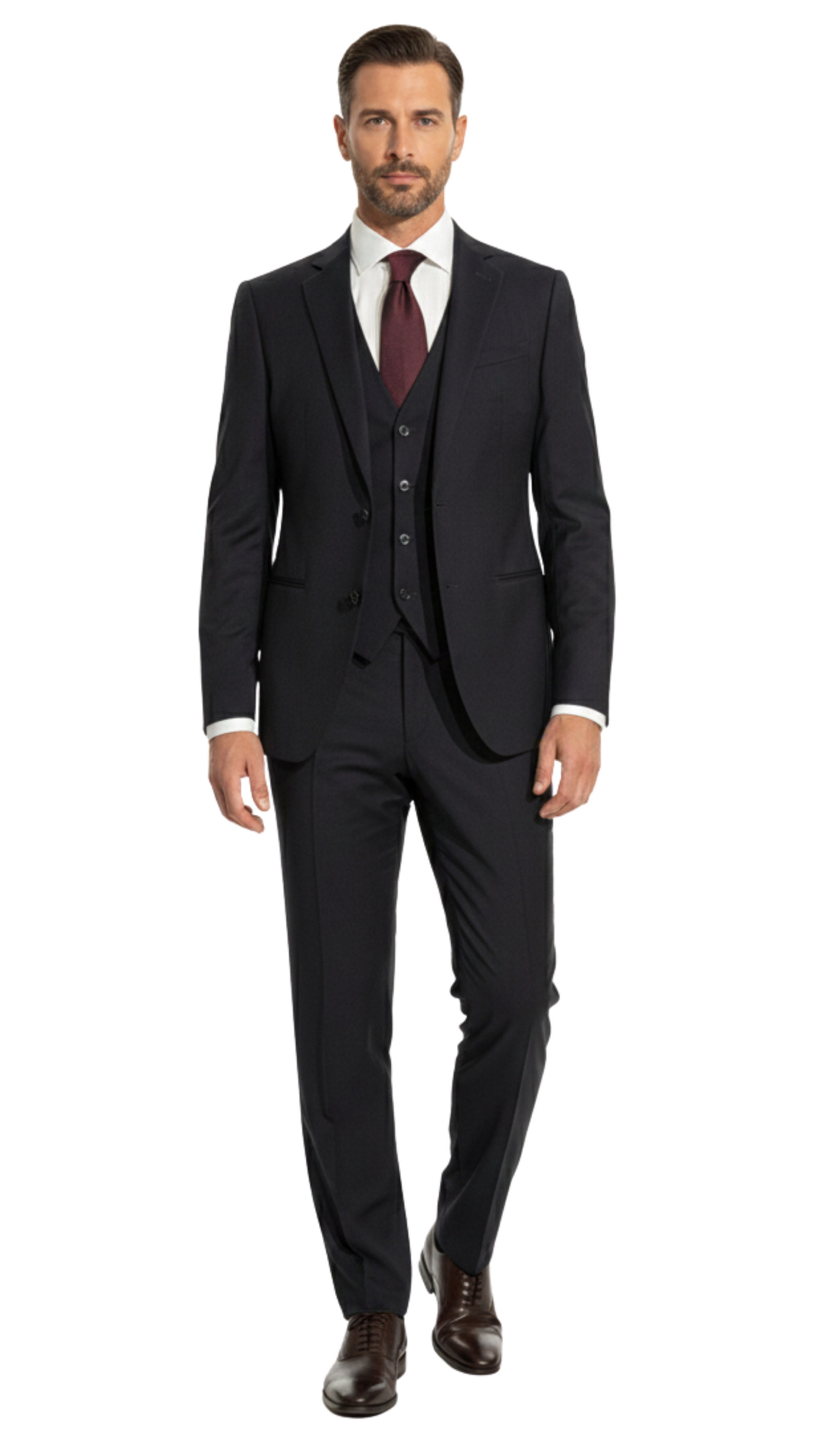 Armani Collezioni Navy Textured Slim Fit Notch Lapel 3 Piece Wool Suit 36R