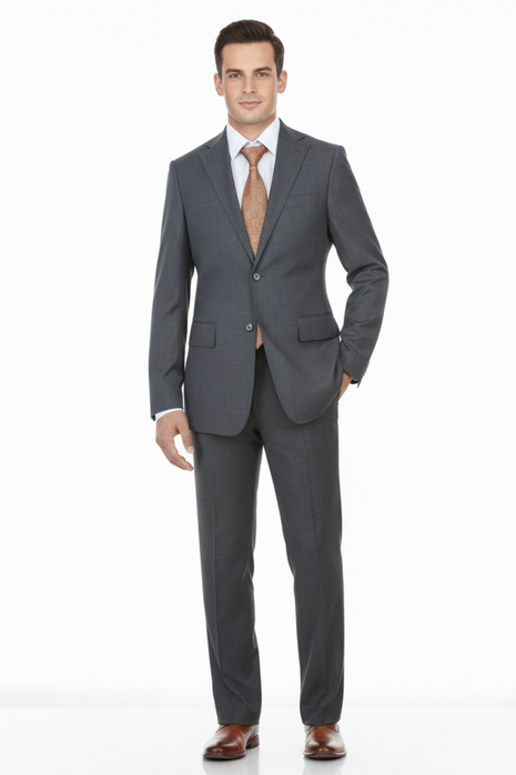 English Laundry Mens Textured Gray Slim Fit Notch Lapel Stretch 2 Button Suit