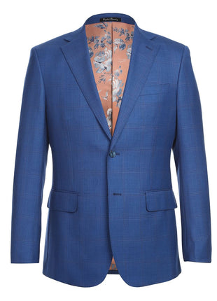 English Laundry Blue Tonal Windowpane Slim Fit Notch Lapel 2 Button Wool Suit