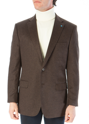 Blujacket Mens Brown Regular Fit Silk Cashmere 2 Button Blazer Sportcoat