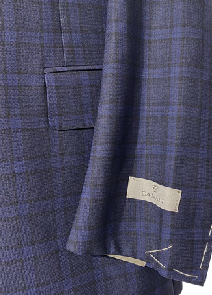 Canali Navy Blue Windowpane Plaid Notch Lapel 100% Wool 2 Button Suit 44L