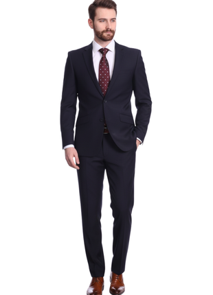 Men's Raphael Slim Fit Solid Navy Blue Wool-touch Two Button 2 Piece Suit