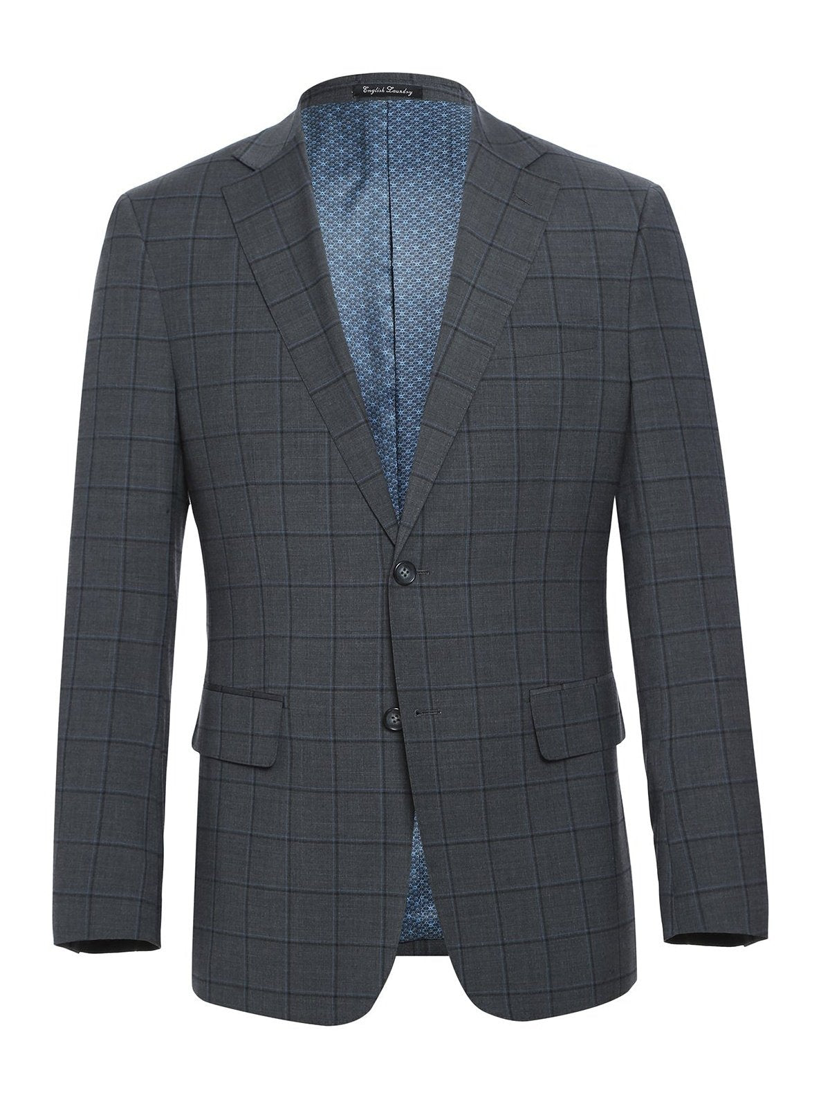 English Laundry Slim Fit Charcoal Checked Wool Suit