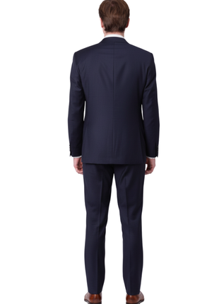 Men's Slim Fit Solid Navy Blue Two Button Wool Suit