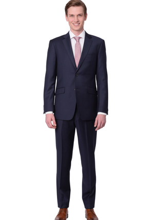 Men's Slim Fit Solid Navy Blue Two Button Wool Suit