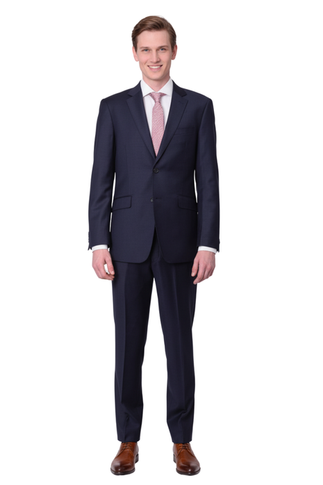 Men's Slim Fit Solid Navy Blue Two Button Wool Suit