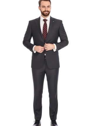 Blujacket Men's Charcoal Gray 100% Wool Canvassed Regular Fit Suit - The Suit Depot