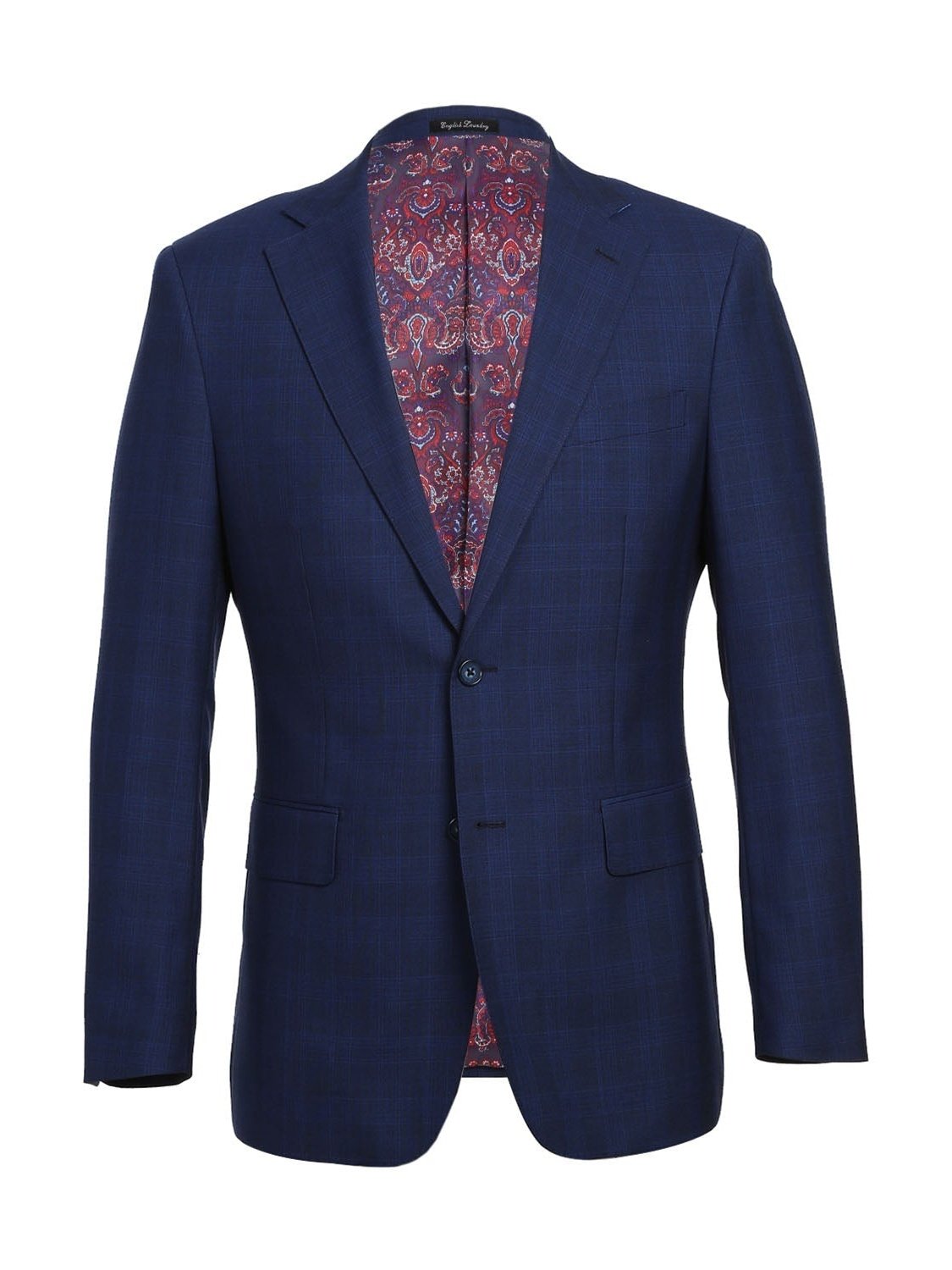 English Laundry Slim Fit Midnight Blue Check Wool Suit