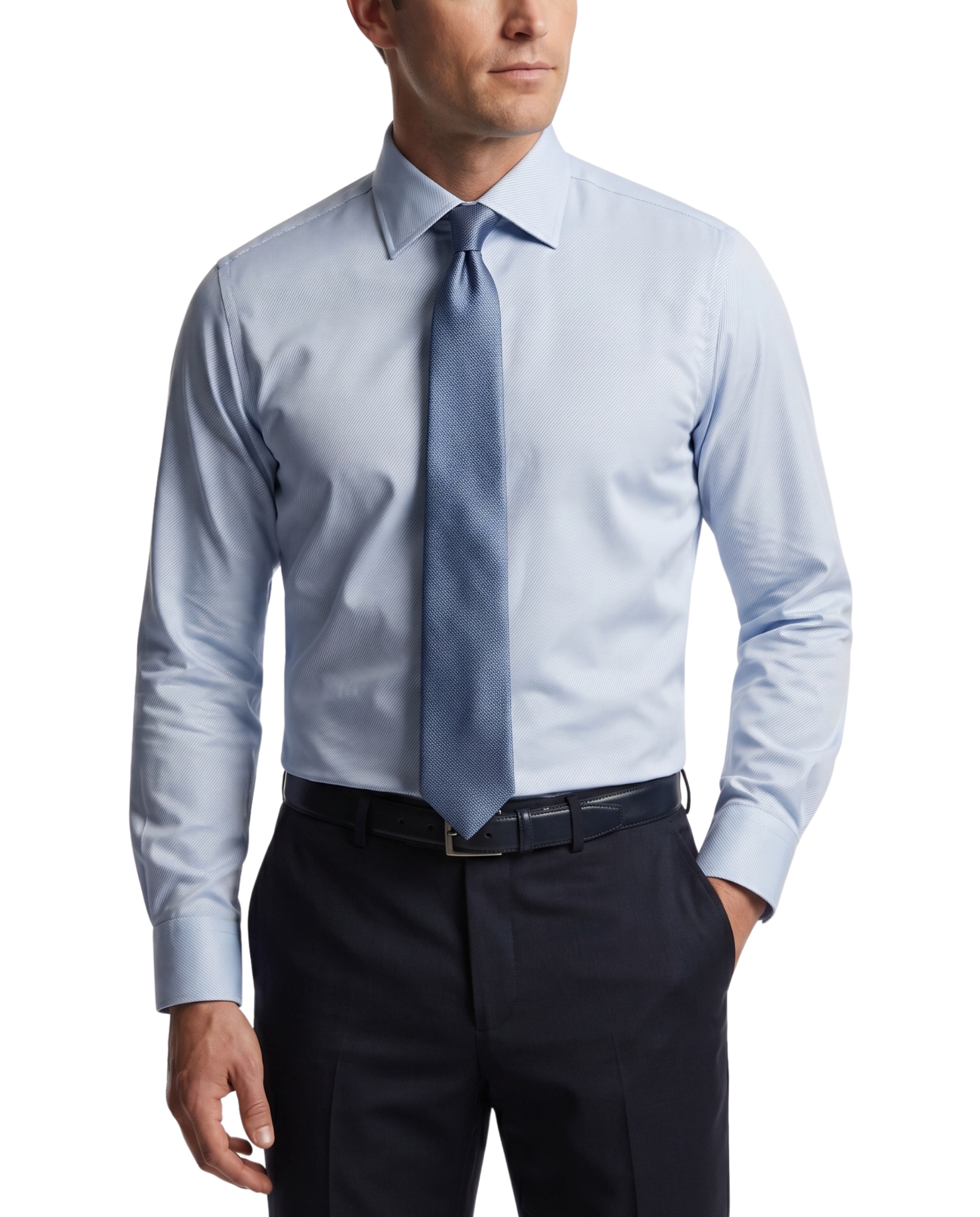 Proper Shirtings Diagonal Stripe Light Blue Contemporary Fit Spread Collar Cotton Dress Shirt, 17 1/2 / 36/37 Proper Shirtings Diagonal Stripe Light Blue Contemporary Fit Spread Collar Cotton Dress Shirt, 17 1/2 / 36/37