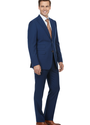 English Laundry Mens Solid Blue Slim Fit Peak Lapel Stretch 2 Button Suit