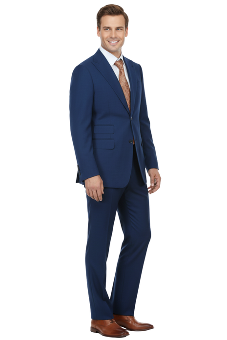 English Laundry Mens Solid Blue Slim Fit Peak Lapel Stretch 2 Button Suit